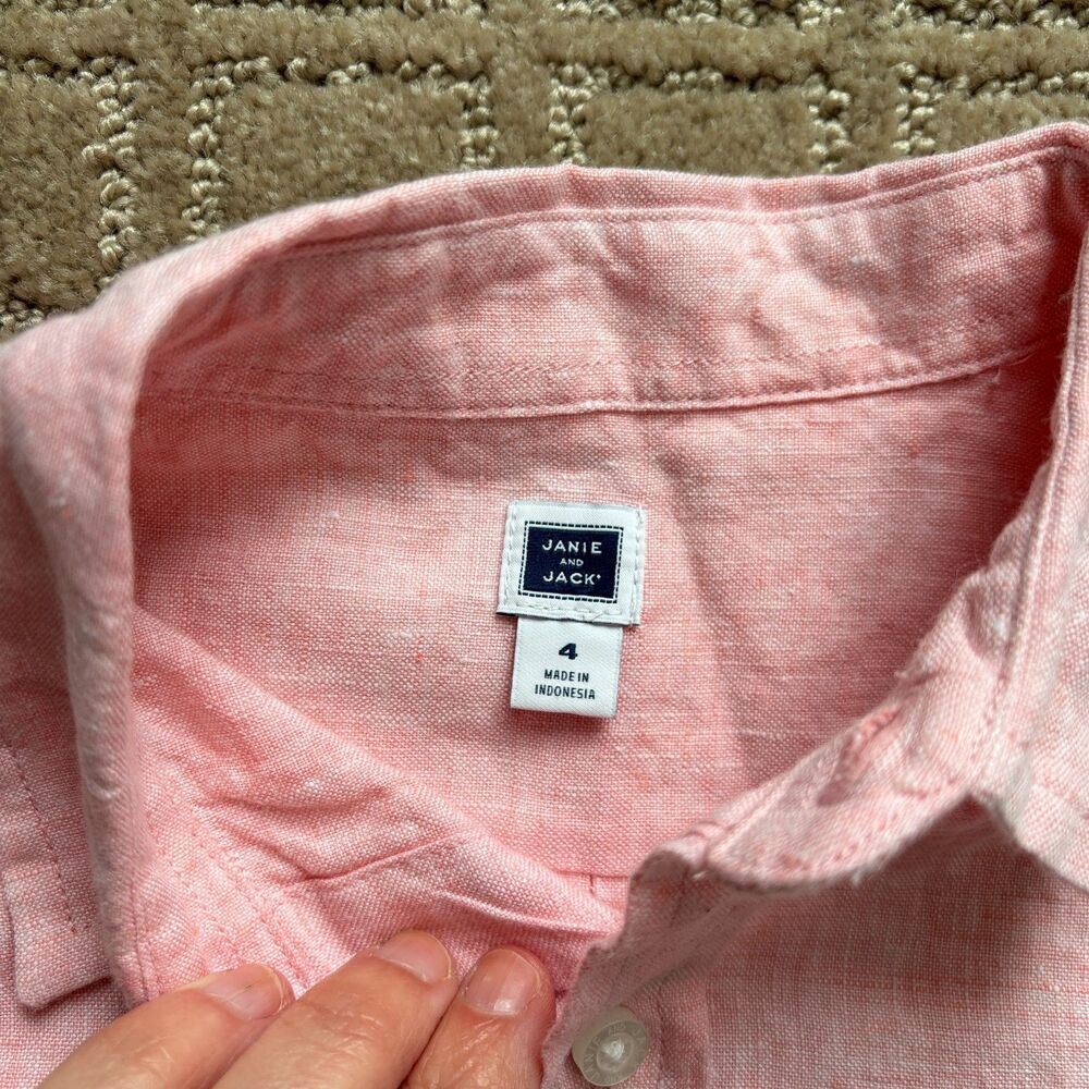 Janie and Jack Set of 2 Linen Button Down Boys Shirts 3 & 4 Toddler Peach Summer - Picture 5 of 7